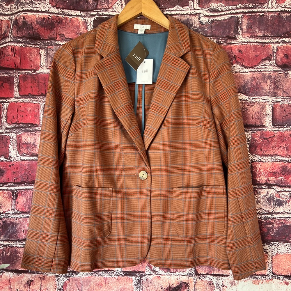 J.Jill Auburn & Blue Plaid One-Button Mendocino Blazer NWT